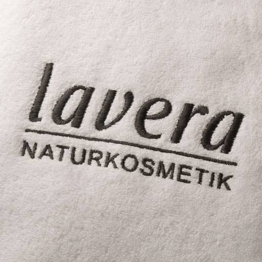 Werbe-Duschtuch für Lavera Naturkosmetik mit Stick