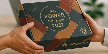 Neujahrsgeschenke mit Firmenlogo in individuell bedruckter Box