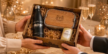 Neujahrsgeschenk für Mitarbeiter und Kunden in individuell bedruckter Geschenkbox