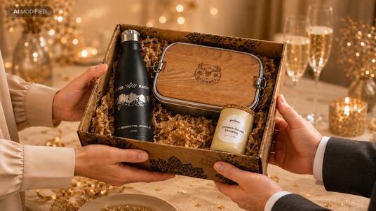 Neujahrsgeschenk für Mitarbeiter und Kunden in individuell bedruckter Geschenkbox