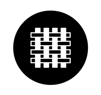 Symbol einer gewebten Stoffstruktur in Weiß auf rotem Kreis.