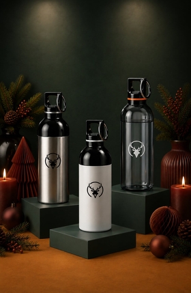Trinkflasche Duix mit Logo: erhältlich in 3 Varianten aus Tritan, recyceltem Edelstahl und Thermo Doppelwand