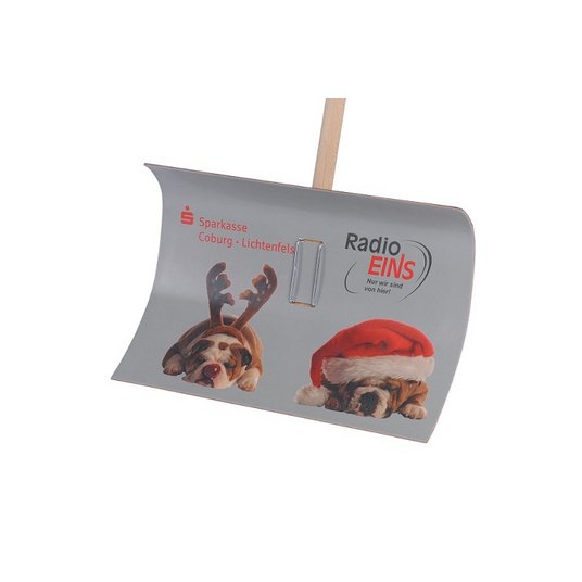 Bedruckte Schneeschaufel als Werbemittel für den Winter