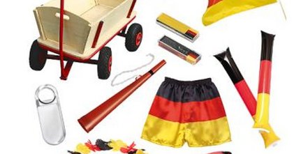 Fanset mit Leiterwagen, Flaschenöffner, Fahne, Sonnenbrille uvm.