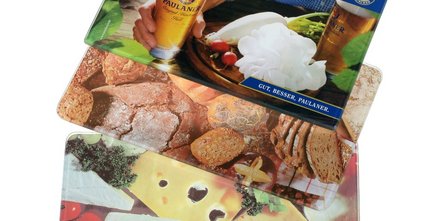 Glas-Schneideplatte, mit Motiv, Glasschneidebrett, Brotzeitbrett Holz, bruchfest