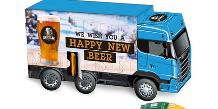 Bedruckbarer 3D-Adventskalender in LKW-Form mit individuellem Design