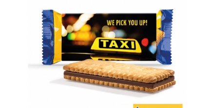 Individuell bedruckbarer Pick up Mini Choco Doppelkeksriegel mit Ihrem Logo als Werbeartikel