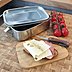 Lunchbox Elegance XL aus Edelstahl mit Retro-Bügelverschluss, Bambusbrettchen im Deckel und individueller Loogravur