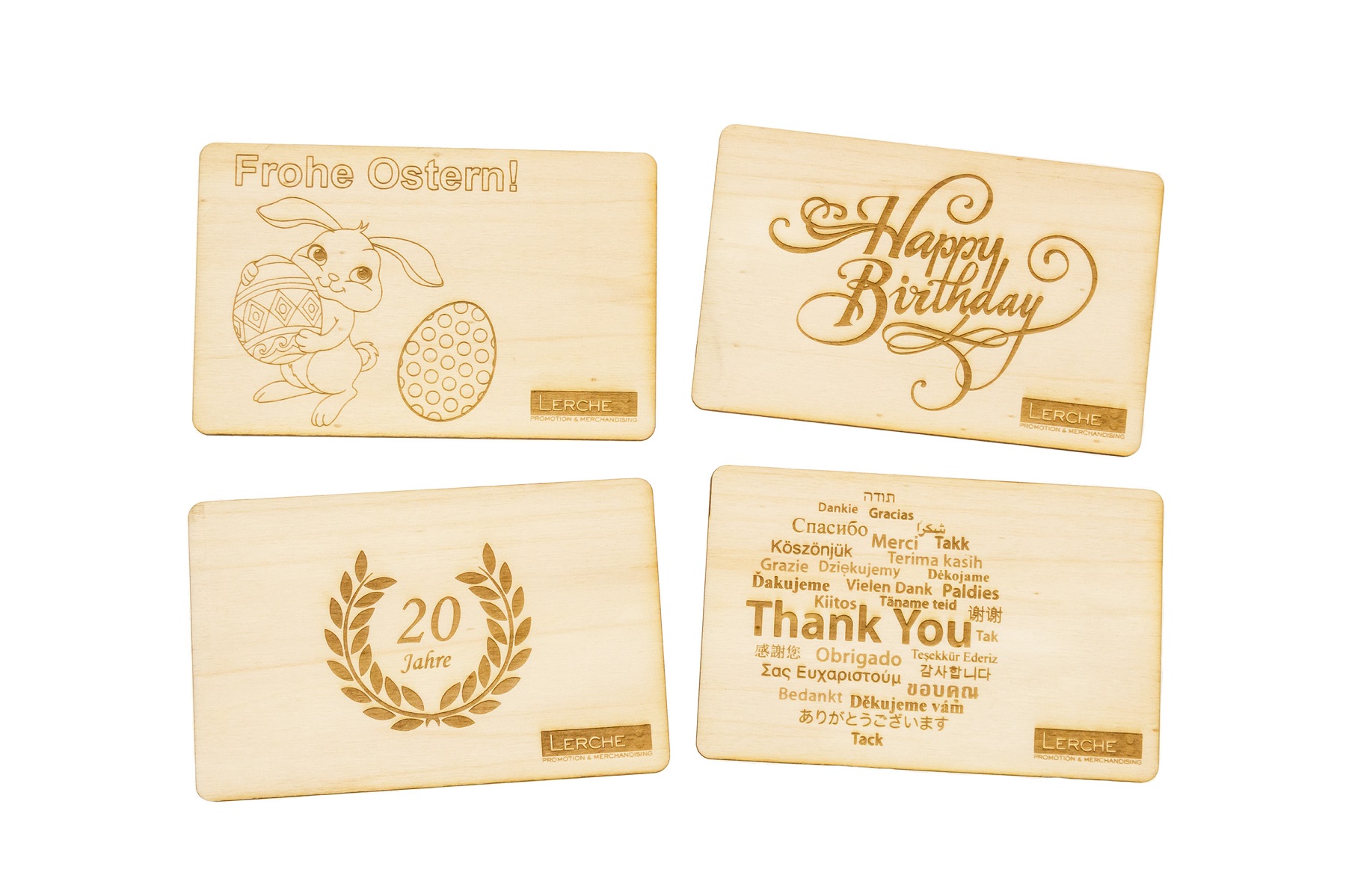 Nachhaltige Postkarten aus Holz mit individueller Lasergravur für