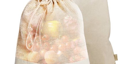 Bio-Baumwoll-Obst- und Gemüsebeutel mit individuellem Logo bedruckbar.