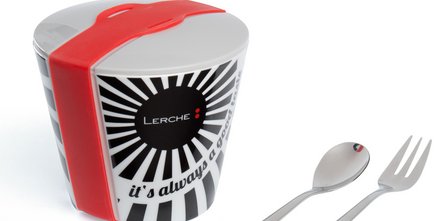 Neuheit: Lifestyle-Werbemittel „Snack2go“, mobiles Geschirrset aus Porzellan mit Werbedruck