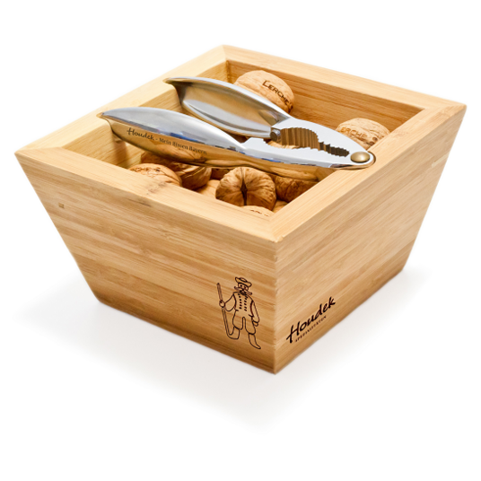 Nussschale Bambus mit Nussknacker als Werbegeschenk mit Logo als Lasergravur