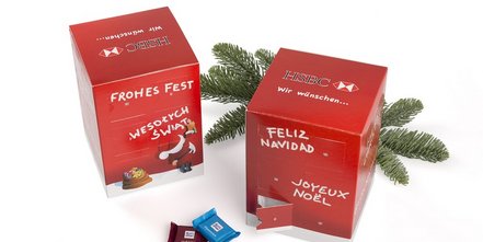 Rundum bedruckter Adventskalender mit Ritter Sport Schokolade und optionalem Geschenk