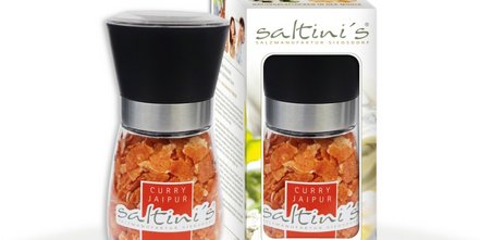Saltini`s – edle Natursalzflocken zum Würzen Salz-und Pfeffermühlen bedruckt