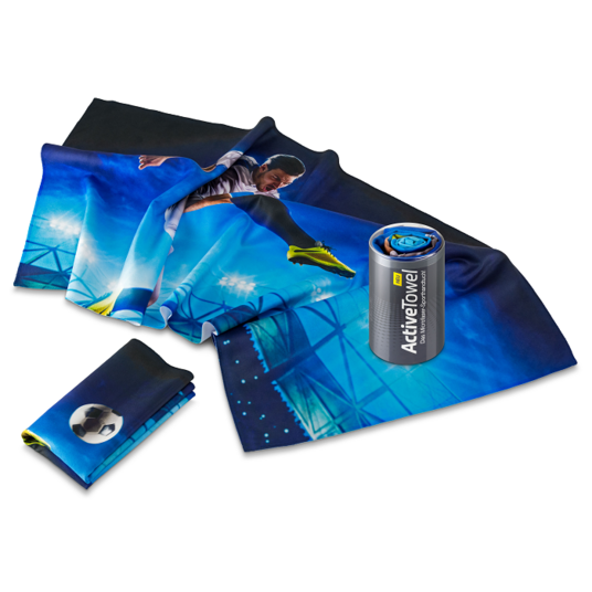 Strapazierfähiges und modernes Active Sporthandtuch mit vollflächigem Werbemotiv