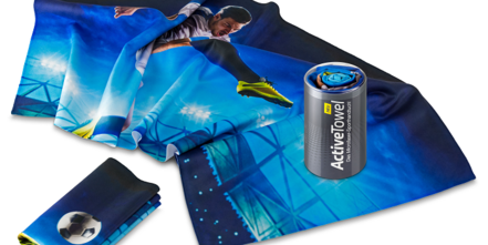 Strapazierfähiges und modernes Active Sporthandtuch mit vollflächigem Werbemotiv