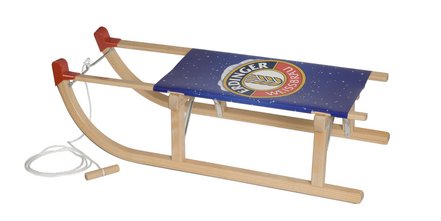 Spaßiges Werbemittel für den Winter! Originaler Schlitten, Gebirgsrodel mit bedruckten Sitztuch