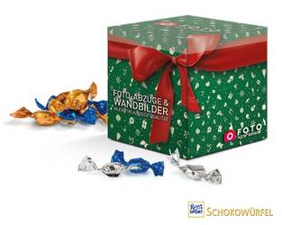 Individuelle Weihnachts-Werbebox: Gefüllt mit Marken-Schokolade und Bonbons