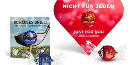 süsse Werbung Markenbotschaft bedruckte Lindt Lindor Kugeln in Herzform als Werbegeschenk