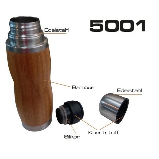 02 - Vakuum Thermosflasche aus Bambus und Edelstahl