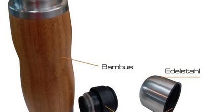02 - Vakuum Thermosflasche aus Bambus und Edelstahl