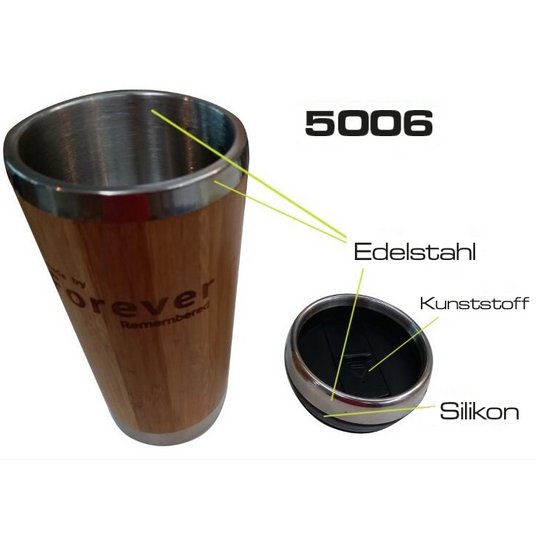 01 - Doppelwandiger Coffee to go Becher aus Bambus und Edelstahl als nachhaltiger Werbeartikel