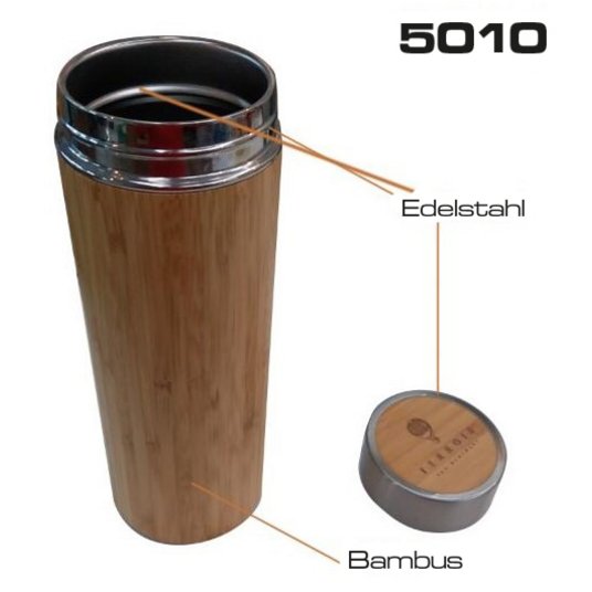 Vakuum aus Becher Bambus und Edelstahl 360 ml als Werbeartikel