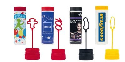 Vielfältige Pustefix Seifenblasen mit individuellem Logodruck
