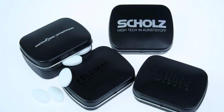 Werbe-Bonbondose für unterwegs – bedruckt mit Ihrem Logo!