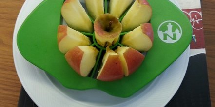 Werbemittel mit Genuss: Apfelschneider Tyler mit Firmenwerbung und Logodruck