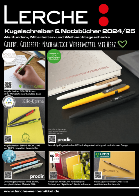 Onlinekatalog Notizbücher und Kugelschreiber