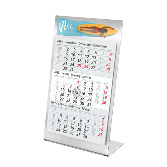 Tischkalender aus Edelstahl mit Logo
