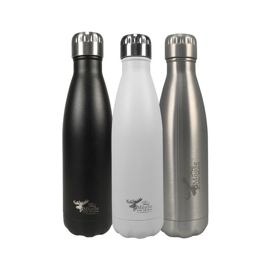 Hochwertige Thermosflasche Moose mit Logo erhältlich in den Farben schwarz, weiß und silber Hochwertige Thermosflasche Moose mit Logo erhältlich in den Farben schwarz, weiß und silber