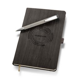 praktisches Werbe-Notizbuch, A5 Format mit edler Logo-Prägung ton-in-ton made in italy