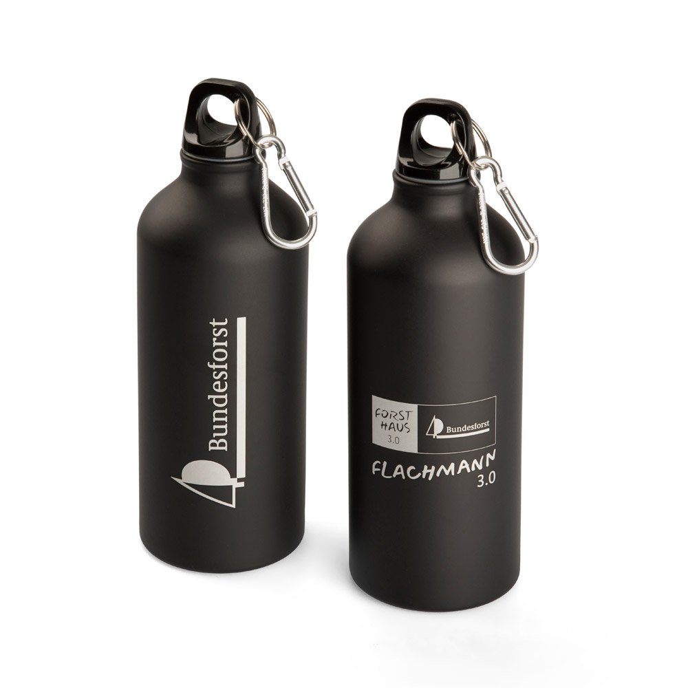 Aluminiumflasche "Sporty" mattschwarz, individuell bedruckt