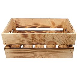 Logo-Holzkiste aus geflammten Kiefernholz mit Firmenlogo Logo-Lasergravur