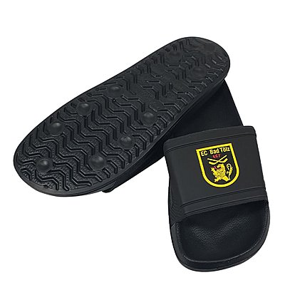 Badelatschen, Profi-Qualität mit Firmenwerbung bedruckt in schwarz