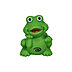 Grüner Badetier Frosch mit Logo der Therme Obernsees auf dem Bauch, sitzend und in Frontalansicht auf weißem Hintergrund
