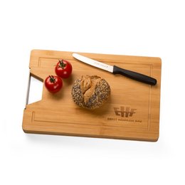 Schneidebrett Bambus, Edelstahlgriff, Logolasergravur