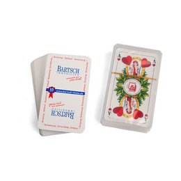 Bayerische Schafkopfkarten rückseitig mit Firmenlogo von Bartsch Immobilien bedruckt