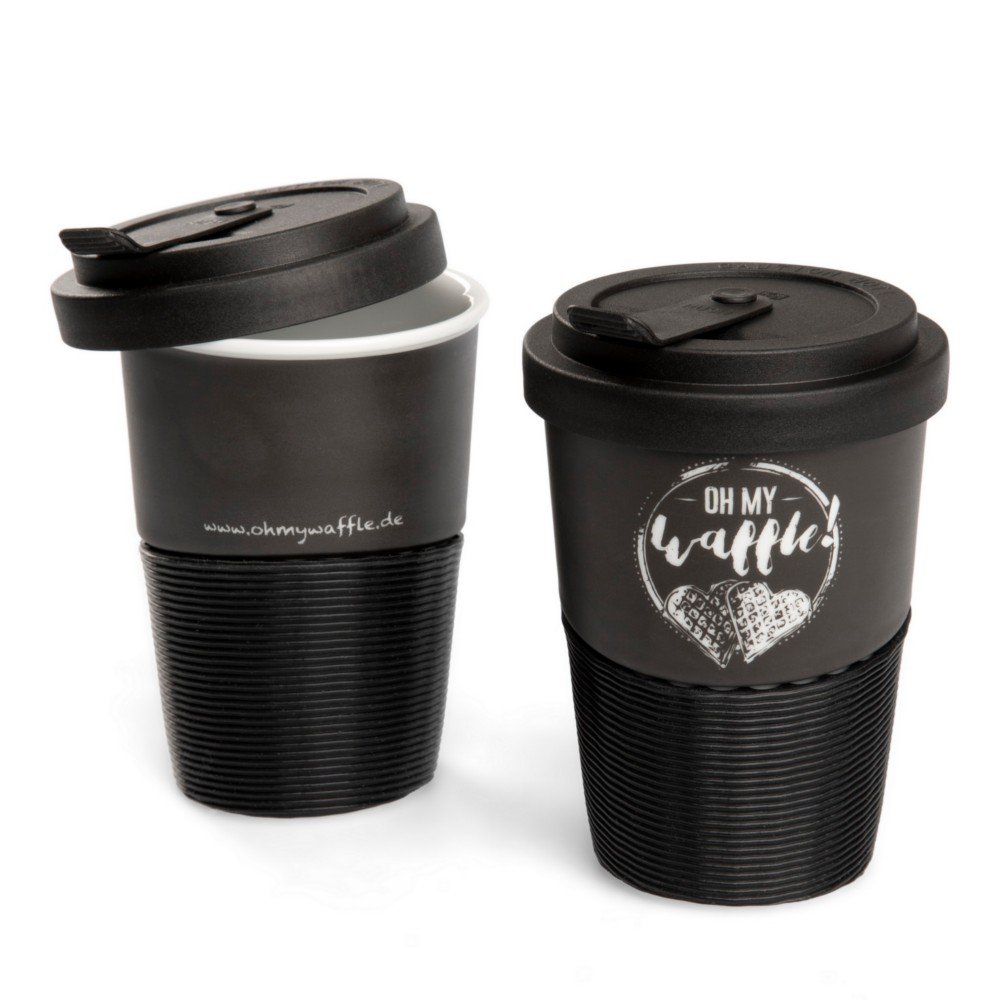 Coffee to Becher aus Porzellan bedruckt für das Café "Oh my Waffle" in Ulm