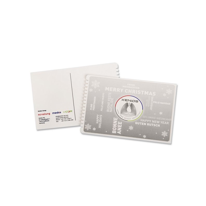 Bedruckte Eiskratzer-Postkarte als Weihnachts-Mailing
