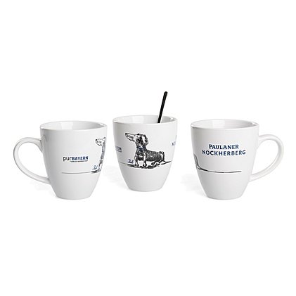 bayerische Motiv mit Rauhaardackel Keramik Werbetasse inklsuive zweifarbigem Druck