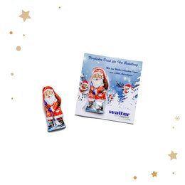 Grußkarte mit individueller Werbeanbringung und Schoko Nikolaus integriert