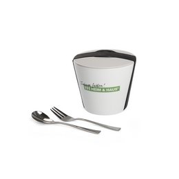 Bedruckte Snack2Go-Schale im Set mit Besteck als Werbegeschenk