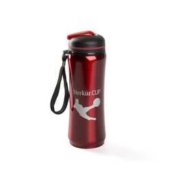 Bedruckte Sport-Trinkflasche in Metallic-Farben aus Edelstahl mit Logo für Merkur Cup