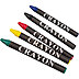 Fünf farbige Wachsmalstifte als Werbeartikel mit weißem Logodruck der Firma Crayon.