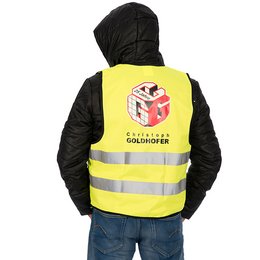 Praktische, bedruckte Werbe-Warnweste für Goldhofer Bauunternehmen