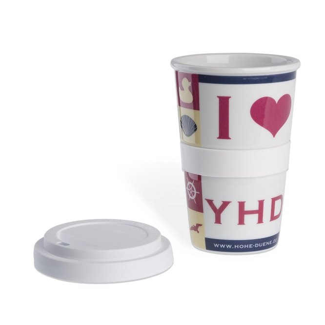 Coffee2Go-Becher Porzellan mit Druck als Werbegeschenk