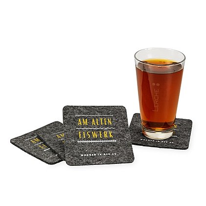 Bedruckte Filz-Untersetzer gibt es auch in verschiedenen Größen